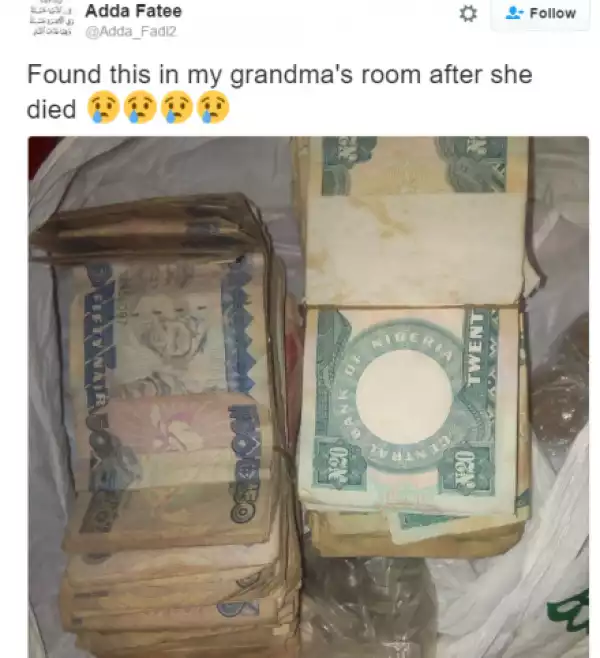 Lady finds bundles of old Naira notes in her grandmother
